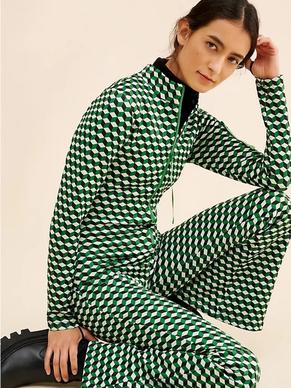 Cynthia Rowley Bonded Water Repellent Ski Jumpsuit Green - Medium Unworn